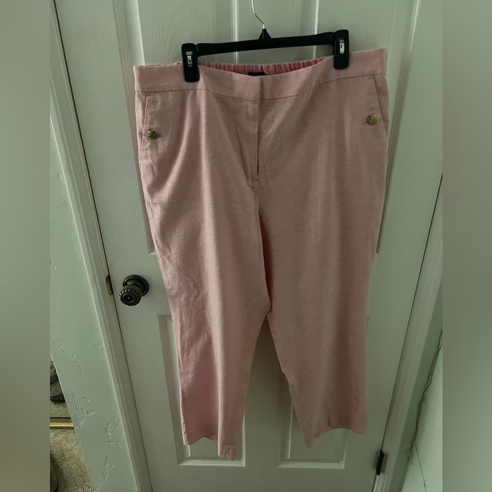 J. Crew Pink Women's Cropped Pants Linen Cotton Blend Size 18